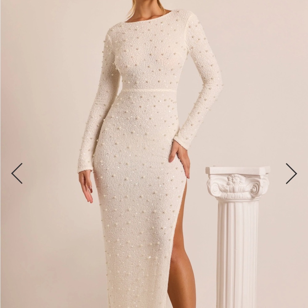 Oh Polly Vienna Ivory Long Sleeve Pearl Dress